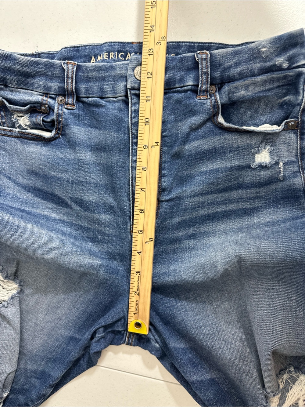 American Eagle Jeans Size 12 Short Curvy Super Hi Rise Jegging Distressed Denim - Picture 11 of 13